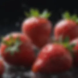 Freshly washed strawberries glistening with water droplets