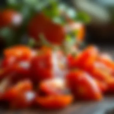 Chopped Tomatoes for Flavor Chopped tomatoes showcasing vibrant color and texture, essential for Wendy's chili.