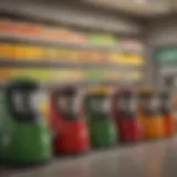 A display of various high-quality juicers in a retail store