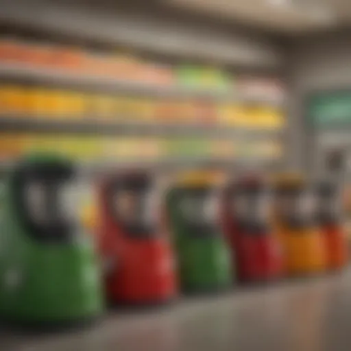 A display of various high-quality juicers in a retail store