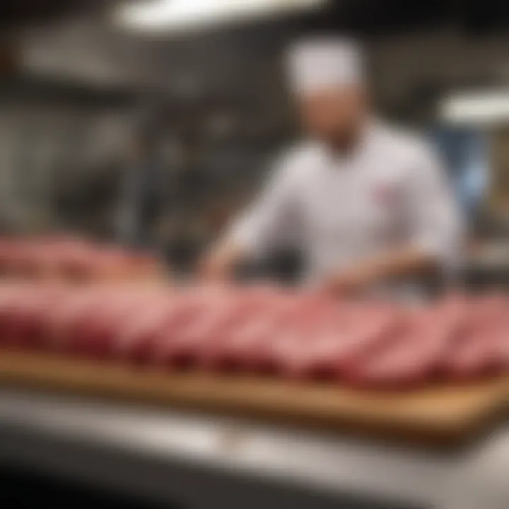 An upscale butcher shop showcasing high-quality Wagyu cuts