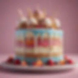 A beautifully decorated ice cream cake showcasing vibrant colors and textures.