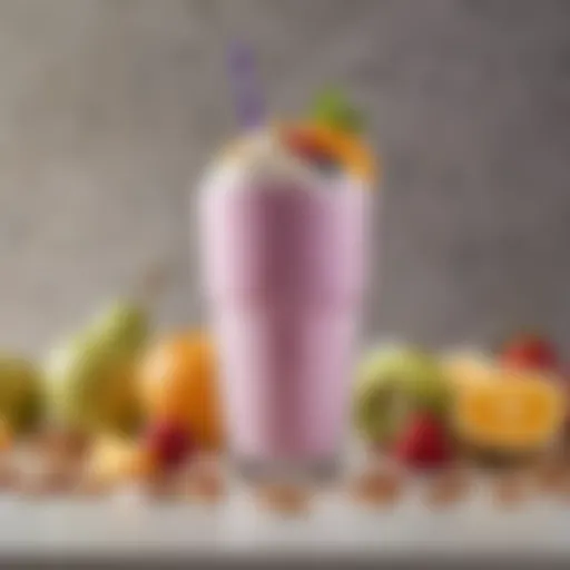 A vibrant yogurt shake with fruits and nuts